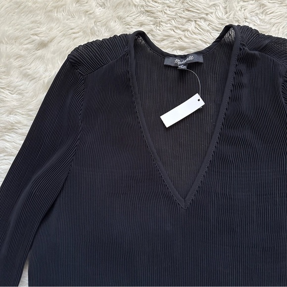 Madewell Blouse Pleated Flare-Sleeve Top Semisheer Black XXS NWT New - Picture 6 of 14